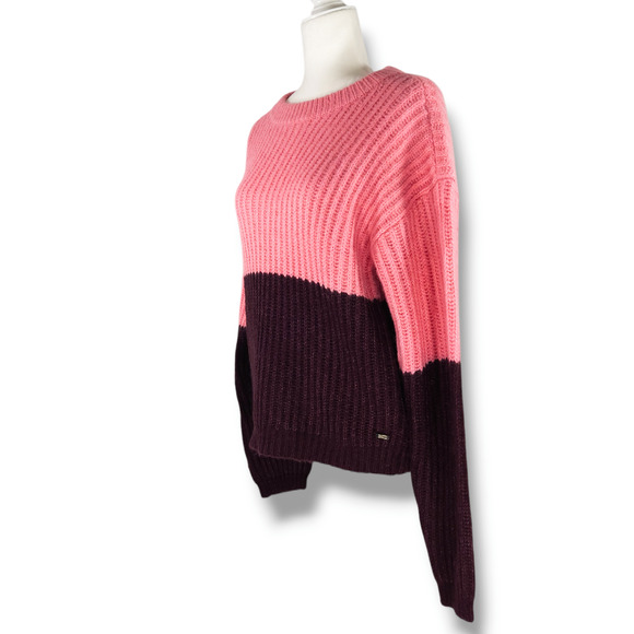 NWT Scotch & Soda Color Block Sweater Wool Alpaca Blend Sz. L [10] Pink Burgundy - Picture 1 of 9